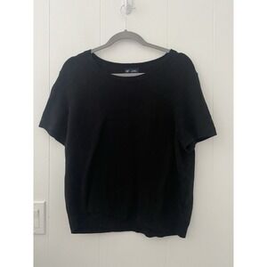 Gap Womens XL Cropped Sweater Black Short Sleeve Crew Neck Tight Knit